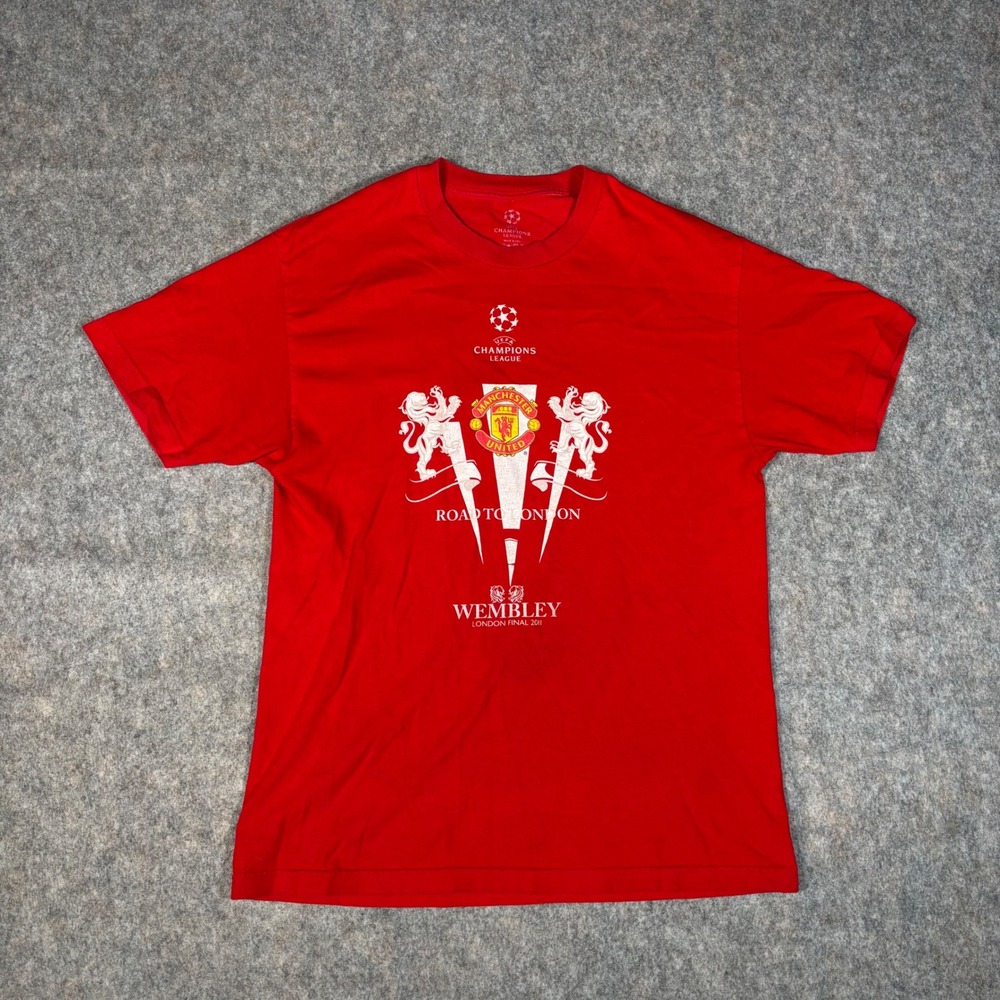 UEFA Champions League Manchester United T-Shirt Mens L Red 2011 Final‎ Graphic